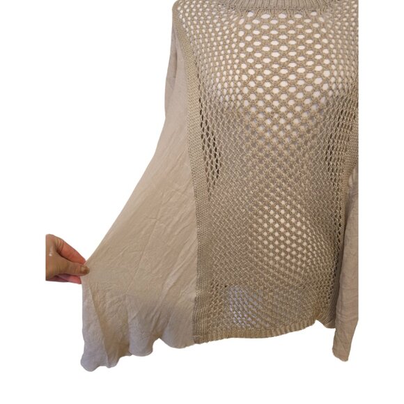 Womens Beige Mesh Panel Top Lagenlook Short Sleeve Sheer Boho Summer Sz XL - Picture 5 of 6